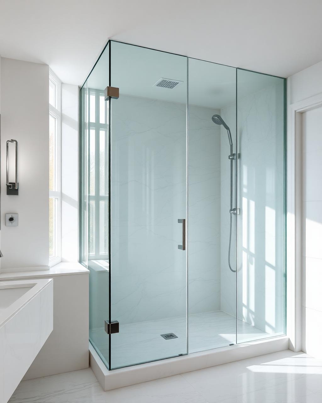 Frameless shower enclosure